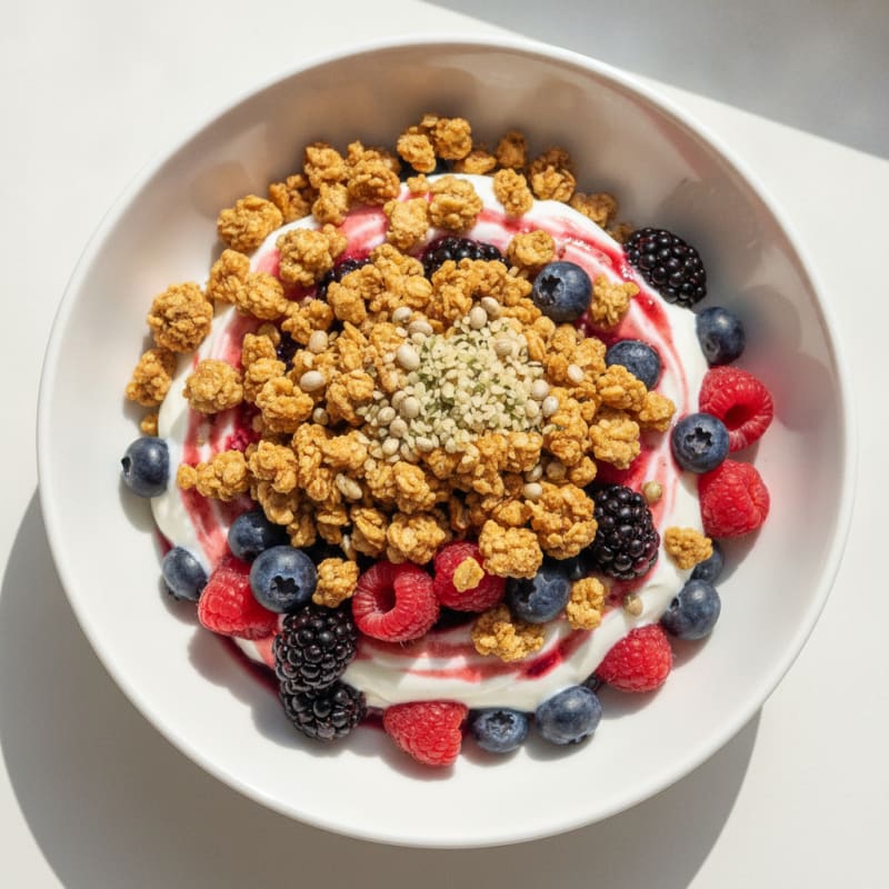 Silky Greek Yogurt Parfait with Mixed Berries and Protein Granola