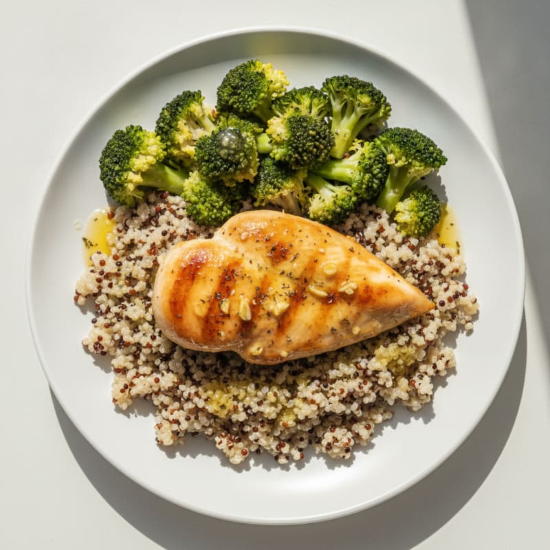 Grilled Chicken Breast with Quinoa and Steamed Broccoli