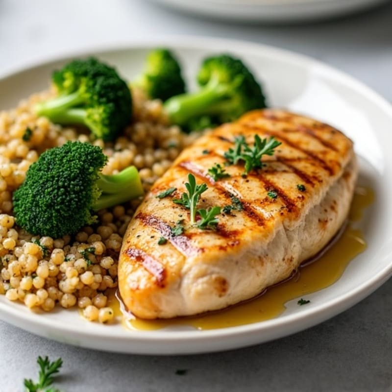 Grilled Chicken Breast with Quinoa and Roasted Broccoli