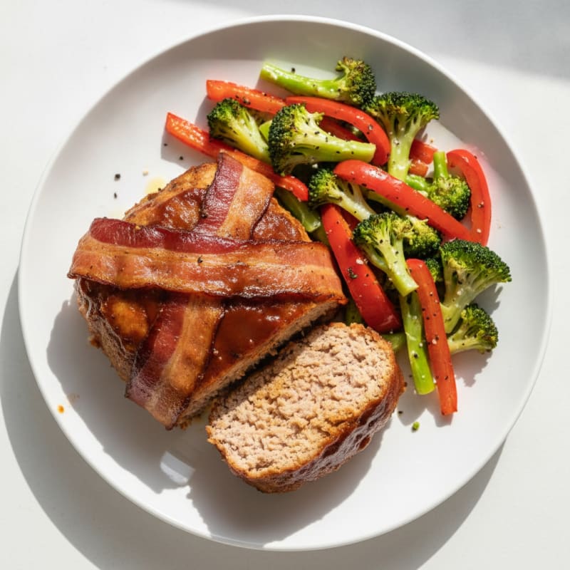 BBQ Bacon-Wrapped Meatloaf with Roasted Vegetables