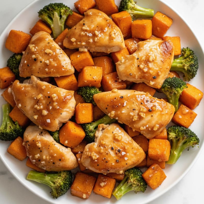 Sheet Pan Honey-Garlic Chicken and Sweet Potatoes