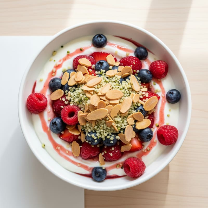 Greek Yogurt Protein Parfait with Mixed Berries and Almonds