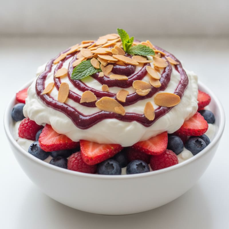 Greek Yogurt Protein Parfait with Mixed Berries and Almonds
