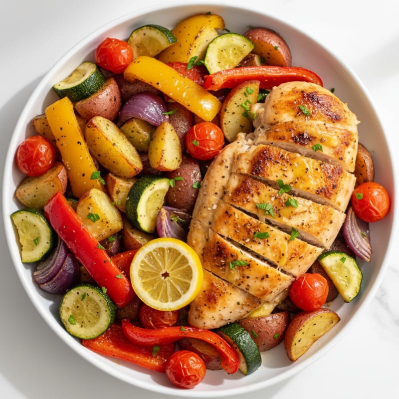 Mediterranean Herb-Roasted Chicken & Rainbow Vegetables