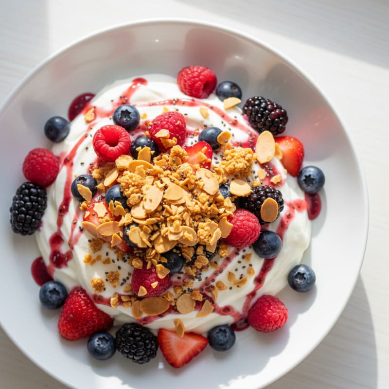 Silky Greek Yogurt Protein Pudding with Mixed Berries