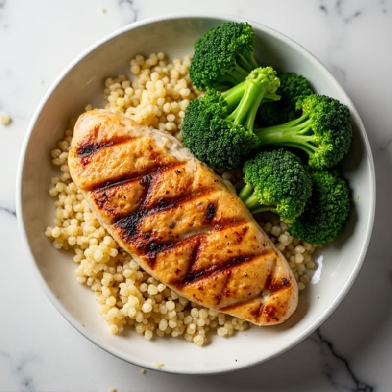 Grilled Chicken Breast with Quinoa and Steamed Broccoli