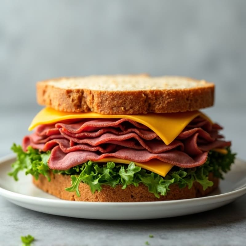 Lean Roast Beef and Sharp Cheddar Sandwich with Crispy Greens