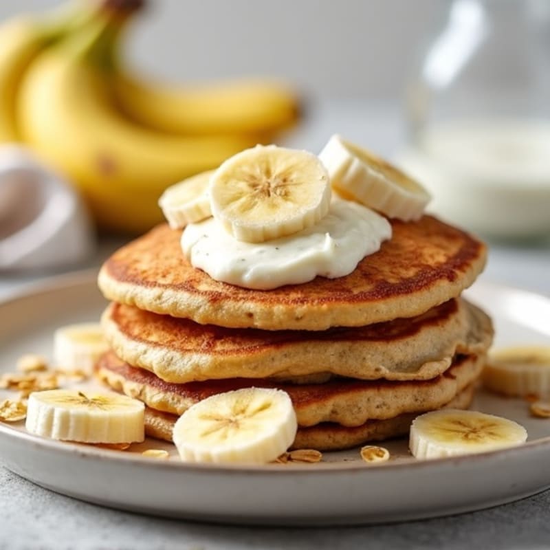 Fluffy Banana Oat Pancakes with Creamy Cottage Cheese