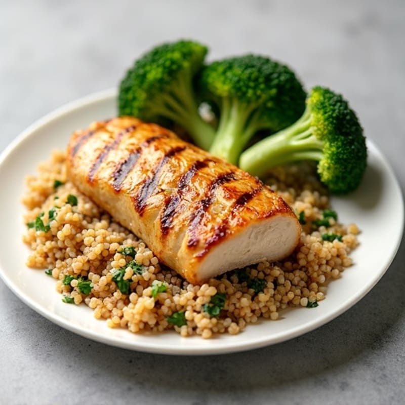 Grilled Chicken Breast with Quinoa and Steamed Broccoli
