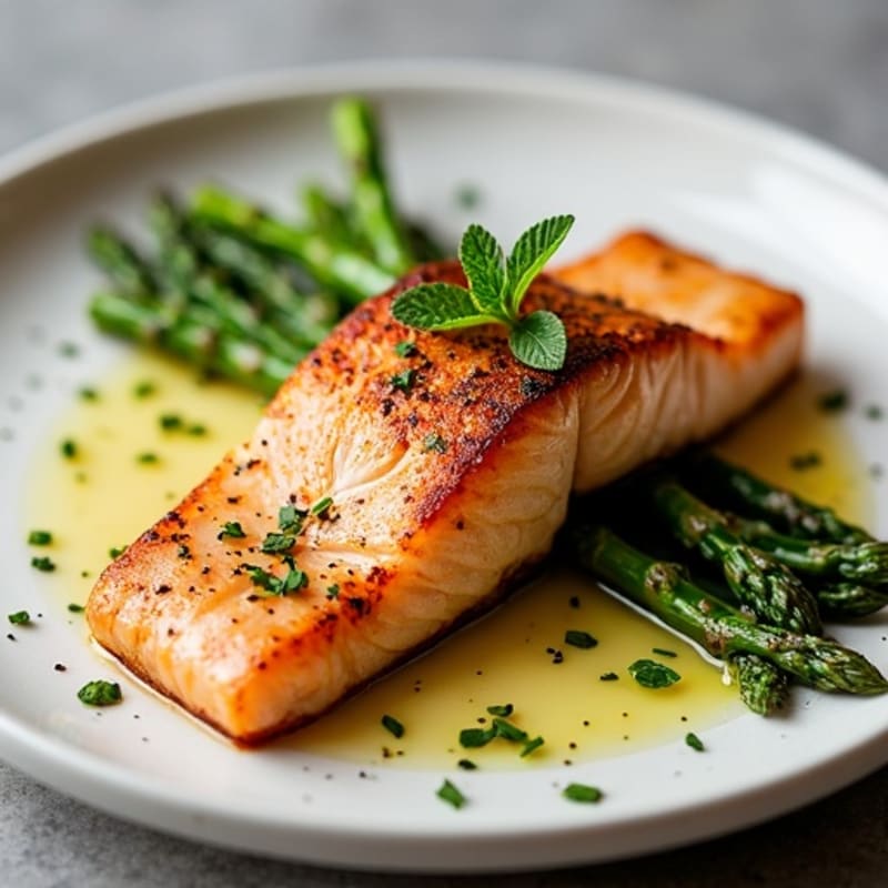 Crispy Pan-Seared Salmon with Roasted Asparagus