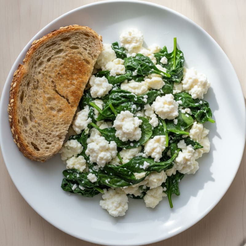Egg White Spinach Scramble with Cottage Cheese