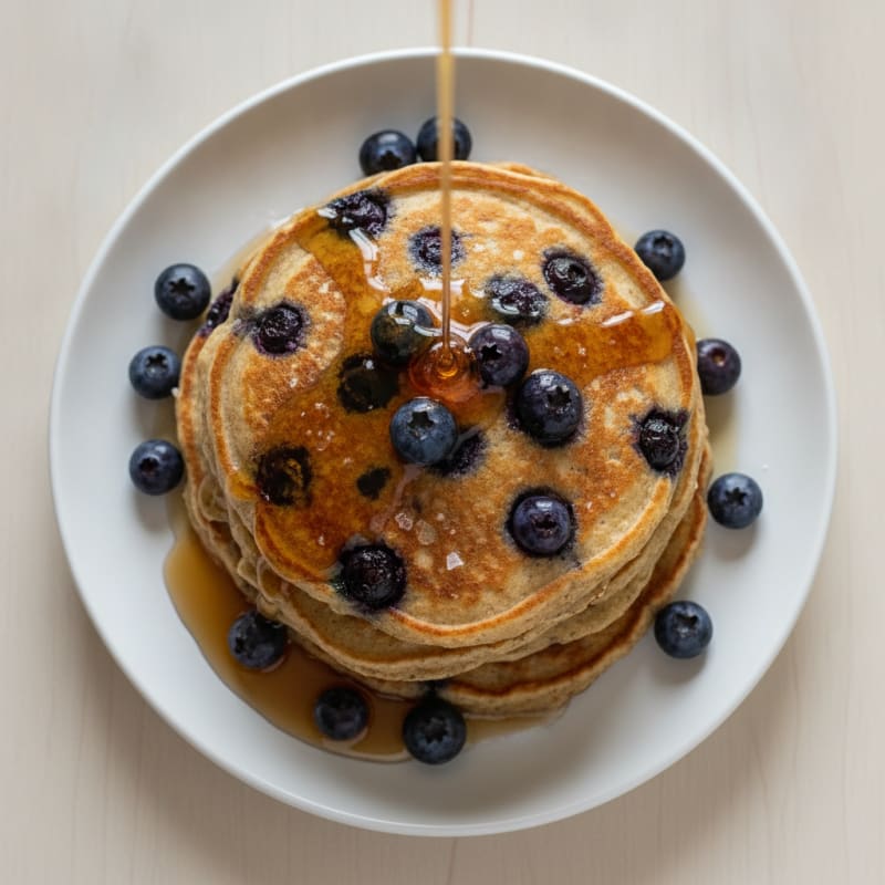 Blueberry Ricotta Pancakes with Maple Syrup