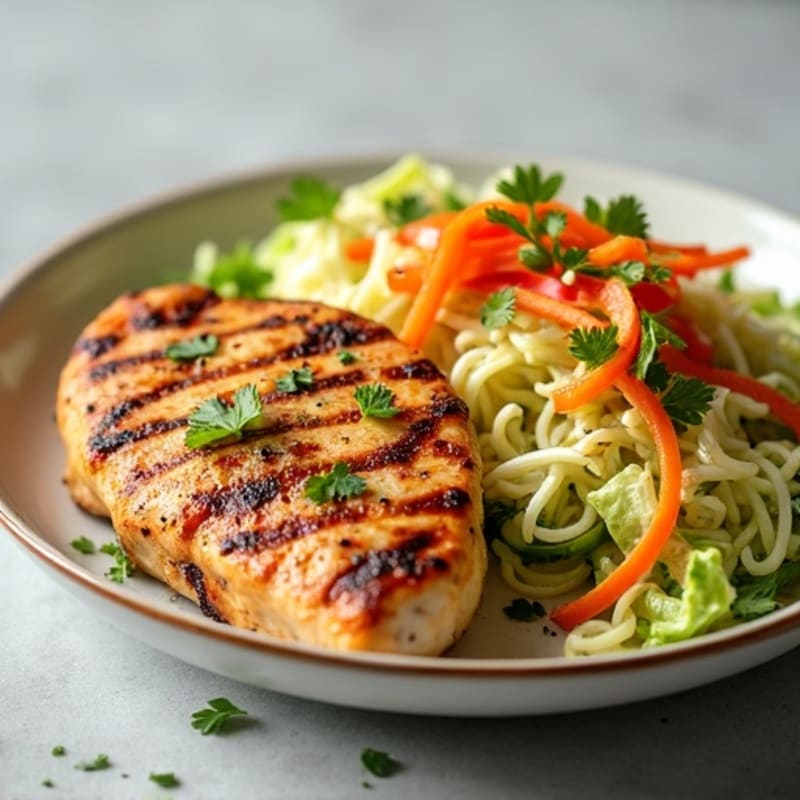 Grilled Chicken Breast with Crunchy Cabbage Slaw and Lemon Vinaigrette