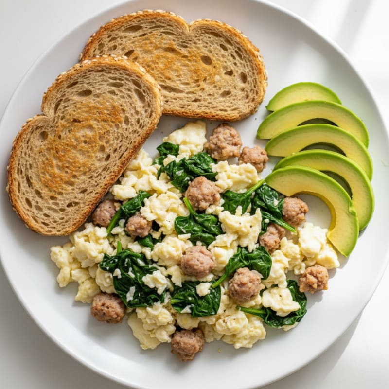 Egg White Scramble with Turkey Sausage and Spinach