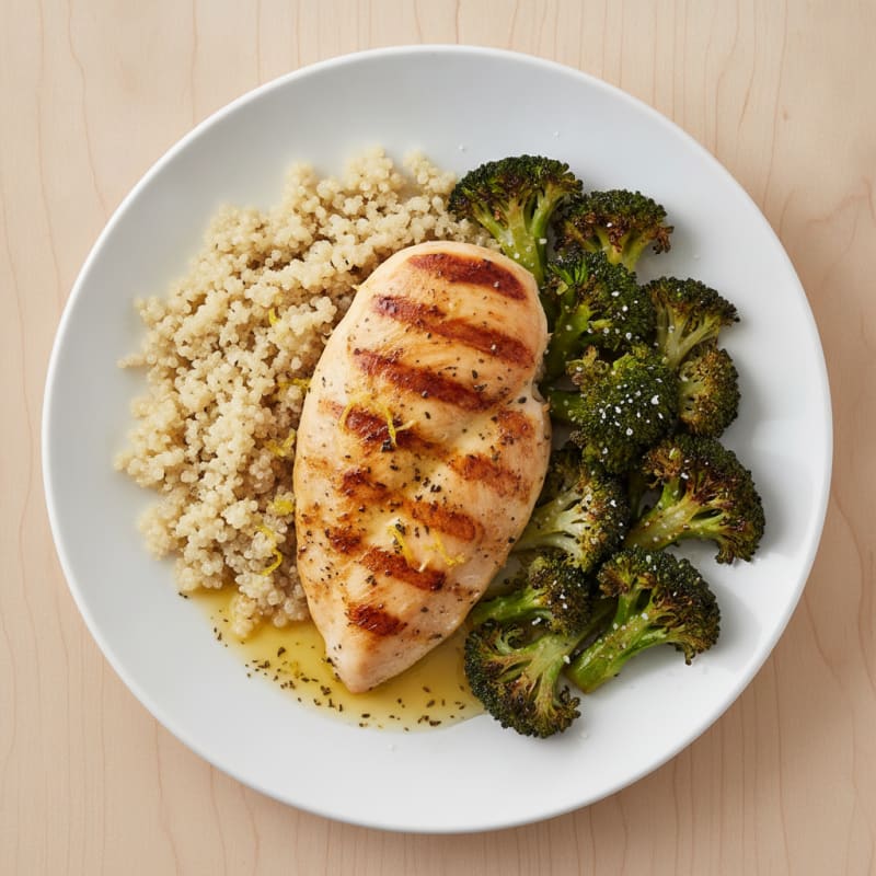 Grilled Chicken Breast with Quinoa and Roasted Broccoli