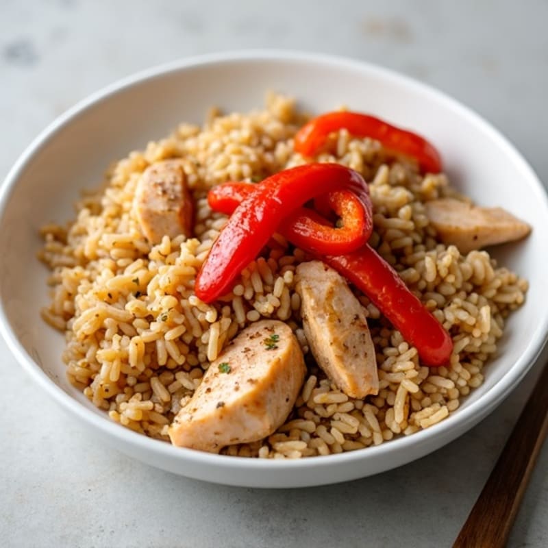 Savory Chicken and Brown Rice with Roasted Bell Peppers