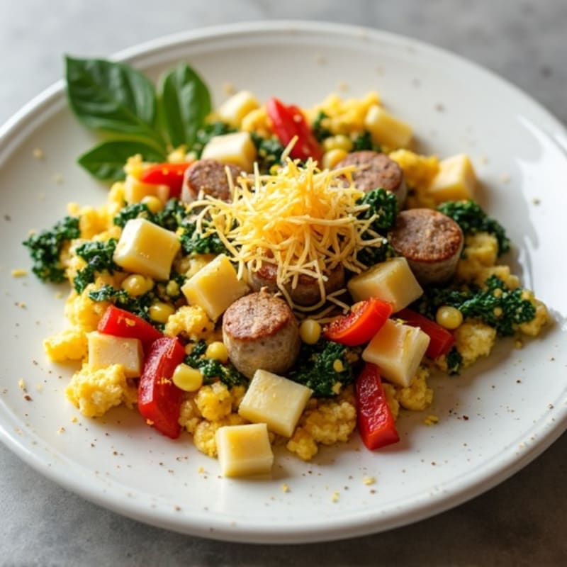Egg White and Turkey Sausage Scramble with Spinach and Bell Peppers
