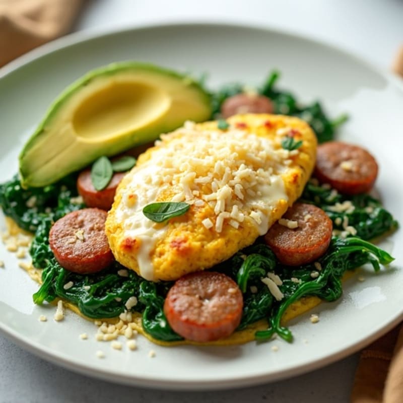Egg White and Turkey Sausage Scramble with Sautéed Spinach
