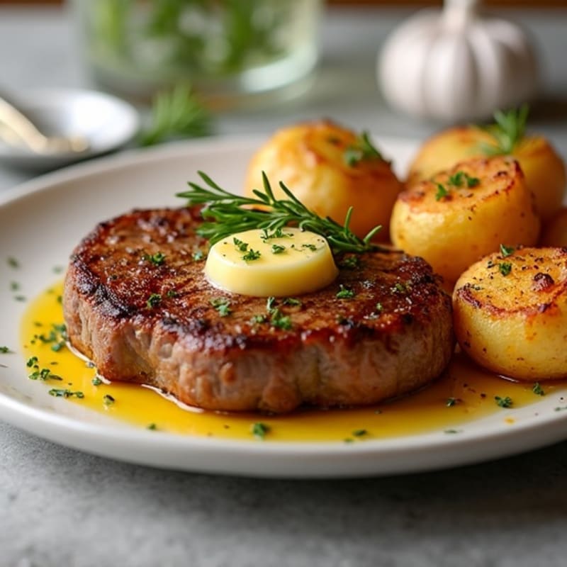 Pan-Seared Garlic Butter Steak with Crispy Roasted Potatoes