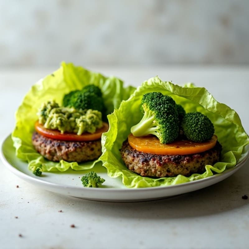 Lean Beef Burger Lettuce Wrap with Roasted Broccoli