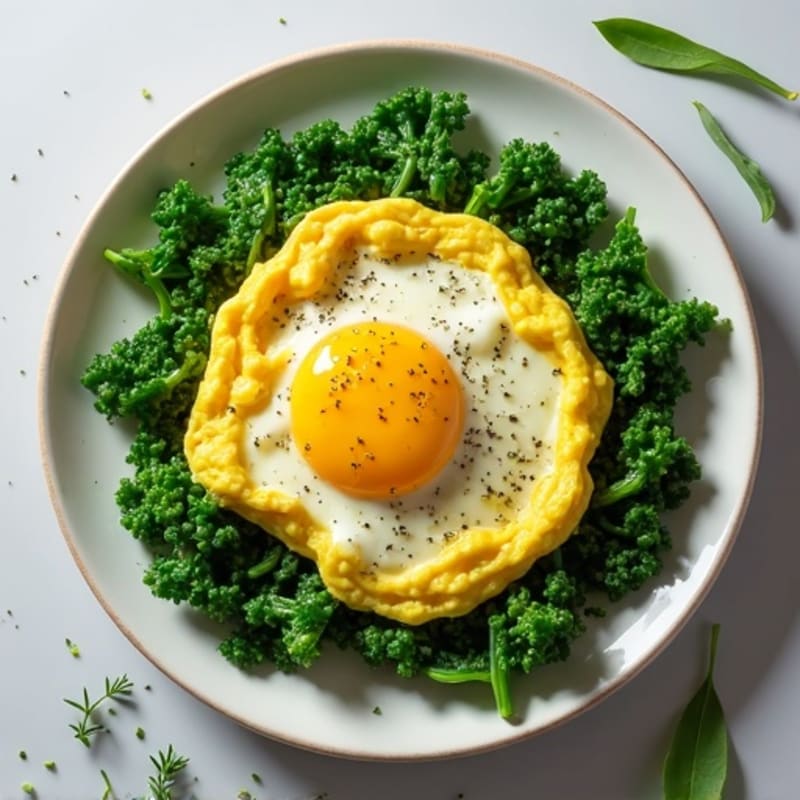 Fluffy Scrambled Eggs with Fresh Herbs and Sautéed Spinach
