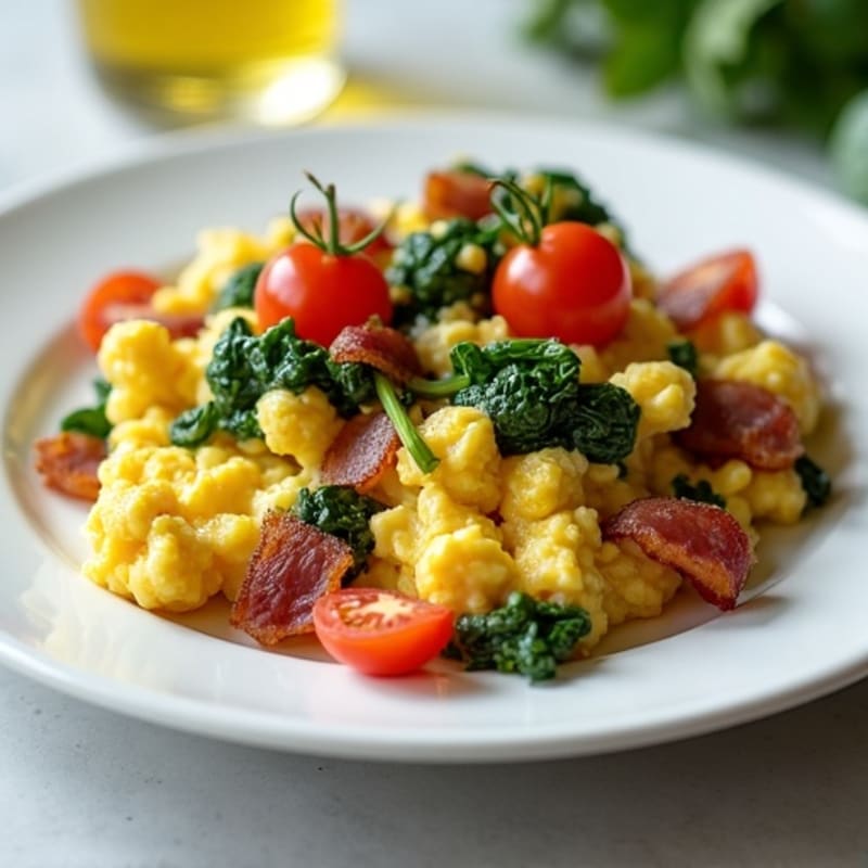 Cottage Cheese Egg Scramble with Spinach and Turkey Bacon