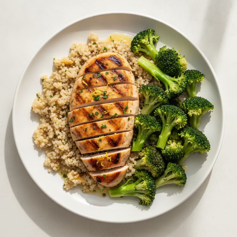 Grilled Chicken Breast with Quinoa and Steamed Broccoli