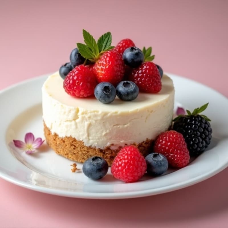 Greek Yogurt Protein Cheesecake with Mixed Berries