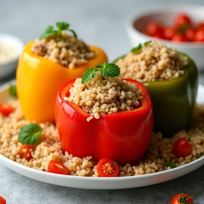 Baked Lean Ground Turkey and Rice Stuffed Bell Peppers