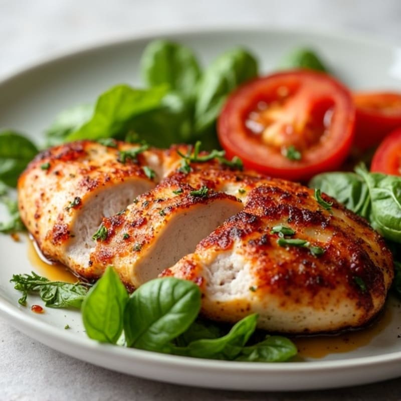 Herb-Roasted Turkey Breast with Crispy Bacon, Fresh Greens, and Sliced Tomato
