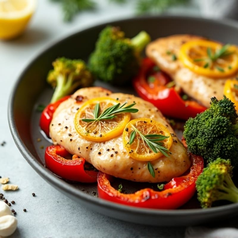 Sheet Pan Lemon-Garlic Chicken with Roasted Broccoli and Bell Peppers
