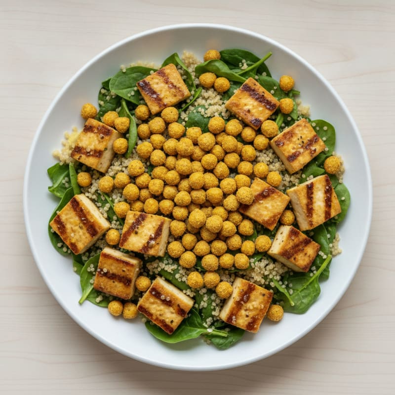 Grilled Tofu and Quinoa Salad with Roasted Chickpeas