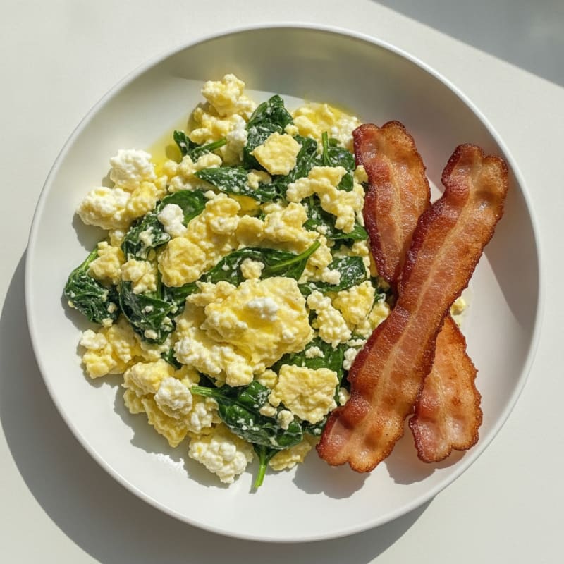 Cottage Cheese Scramble with Spinach and Turkey Bacon