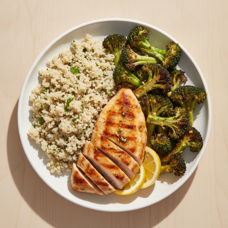 Grilled Chicken Breast with Quinoa and Roasted Broccoli