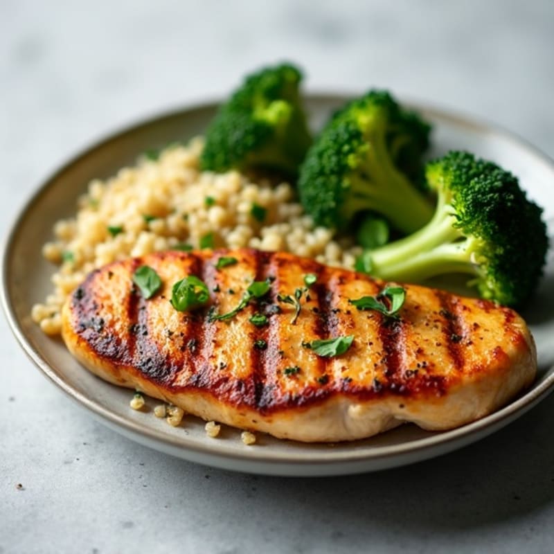 Grilled Chicken Breast with Quinoa and Roasted Broccoli