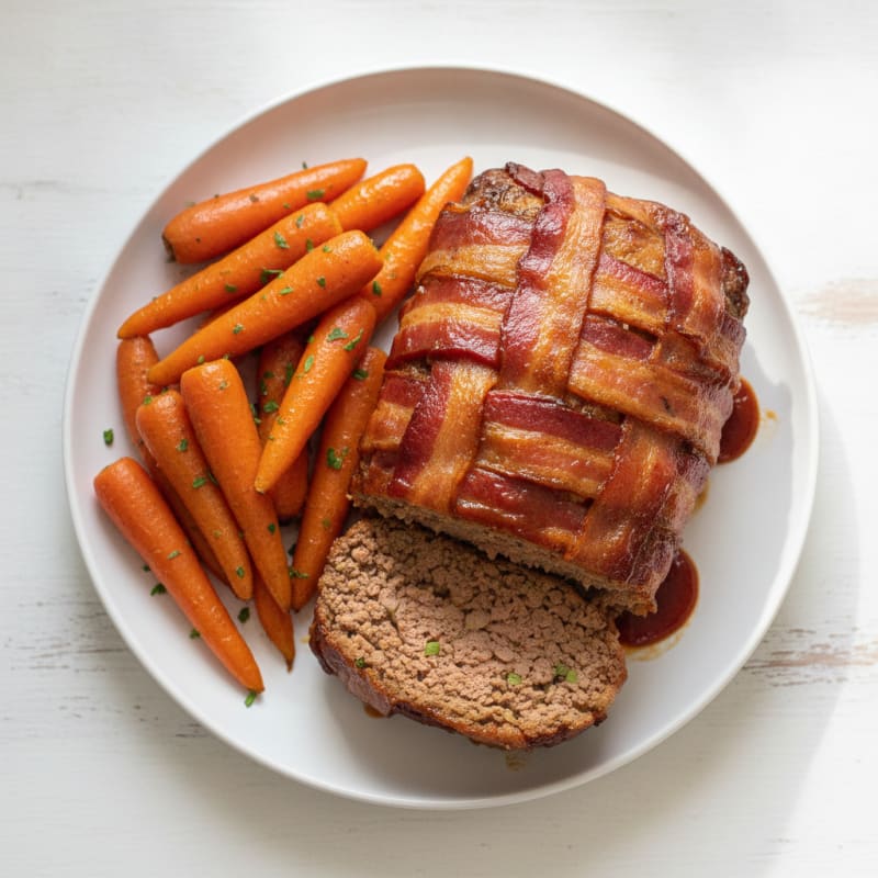 Barbecue Bacon-Wrapped Meatloaf with Glazed Carrots