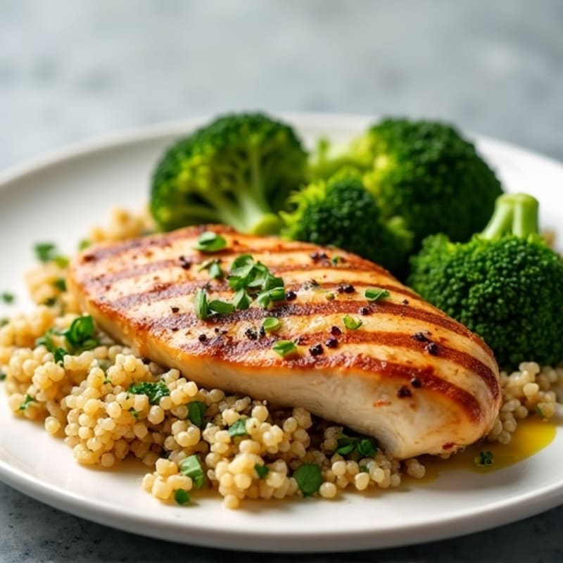 Grilled Chicken Breast with Roasted Broccoli and Quinoa