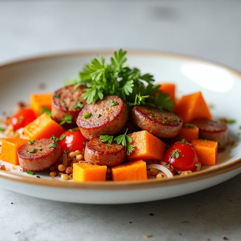 Crispy Sweet Potato and Turkey Sausage Hash with Fresh Herbs