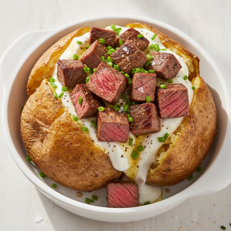Hearty Steak Loaded Baked Potato