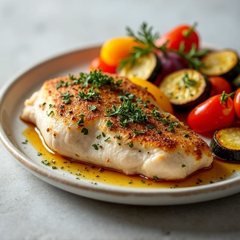 Herb-Crusted Pan Seared Chicken with Roasted Vegetables