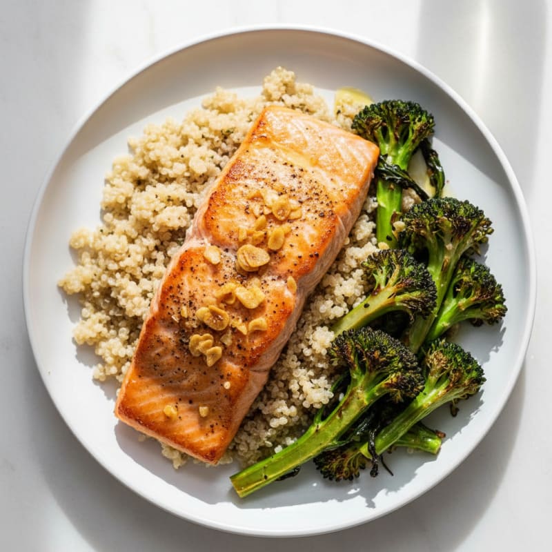 Seared Salmon with Roasted Broccoli and Quinoa