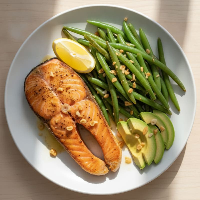 Seared Salmon Fillet with Steamed Green Beans