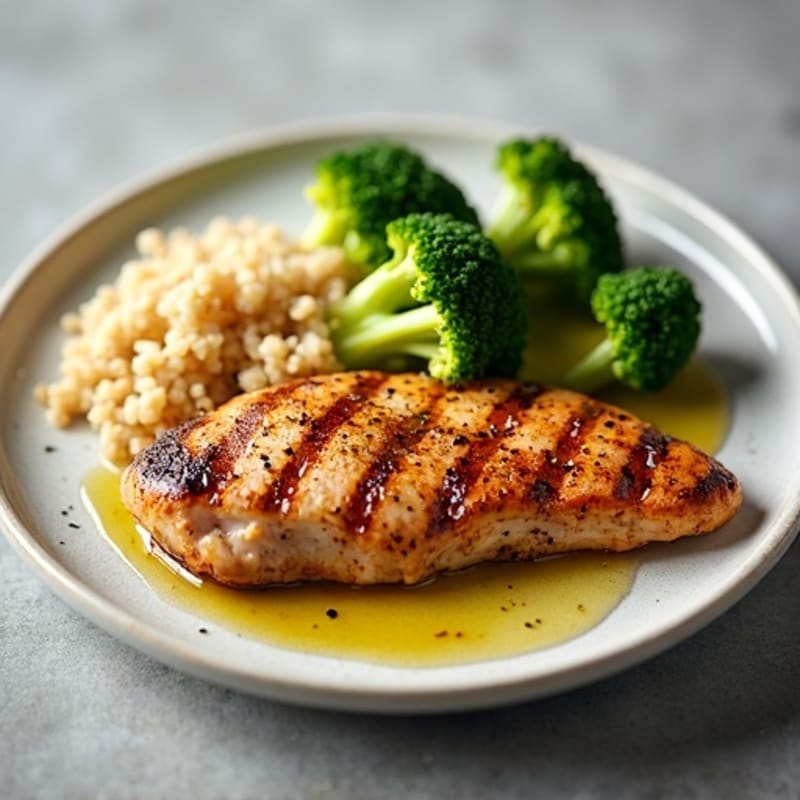 Grilled Chicken Breast with Quinoa and Steamed Broccoli