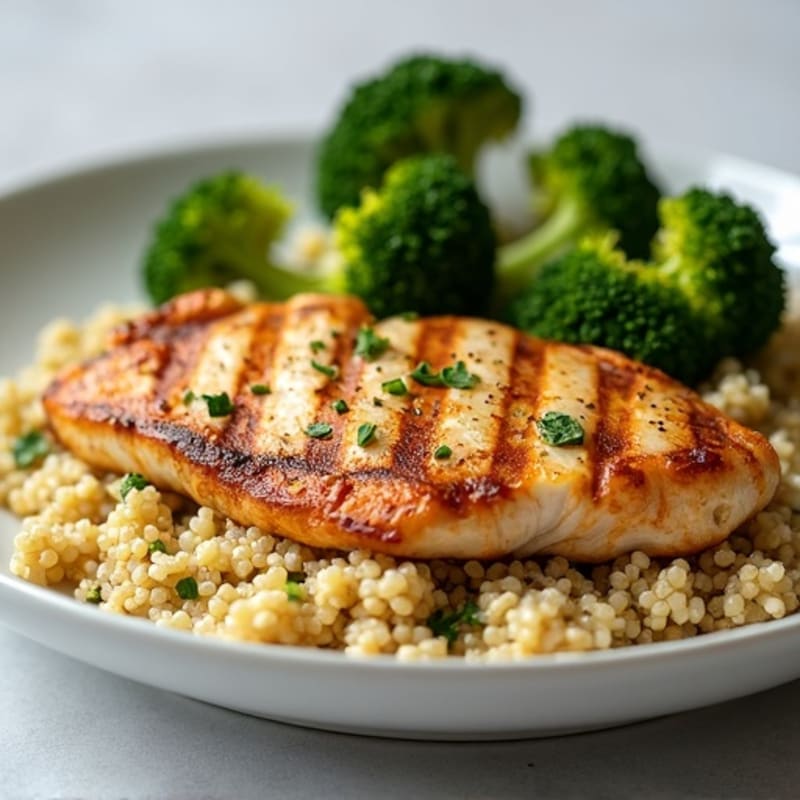 Grilled Chicken Breast with Quinoa and Roasted Broccoli