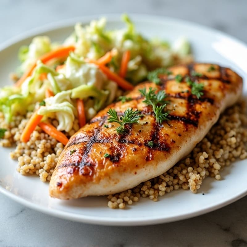 Grilled Chicken Breast with Crunchy Cabbage Slaw and Quinoa