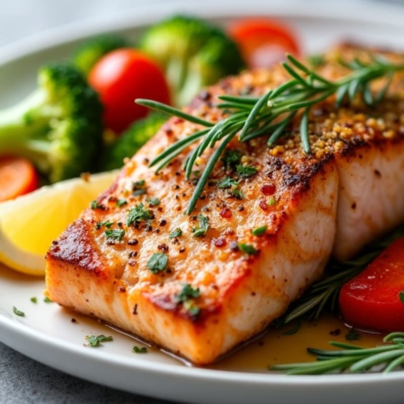 Herb-Crusted Pan Seared Salmon with Roasted Vegetables