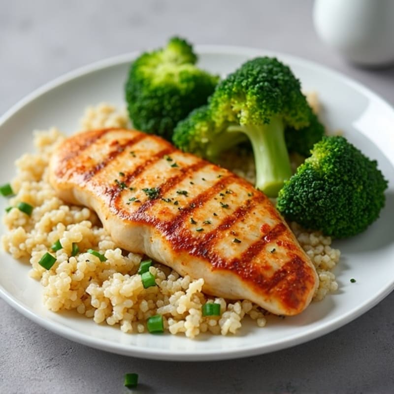 Grilled Chicken Breast with Quinoa and Roasted Broccoli