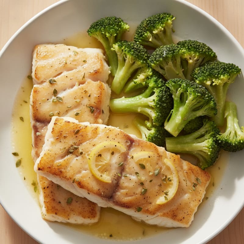 Lemon Herb Baked Cod with Steamed Broccoli