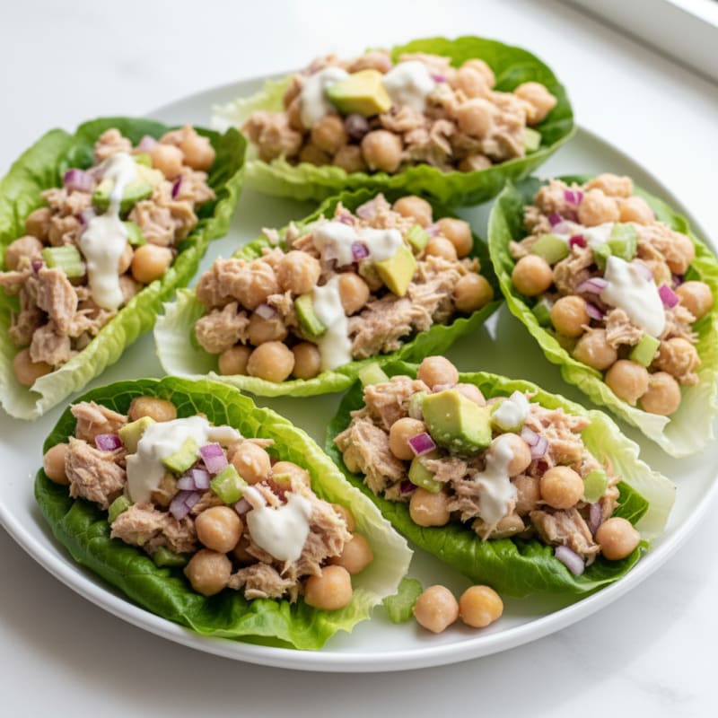 Tuna Salad Lettuce Wraps with Chickpeas
