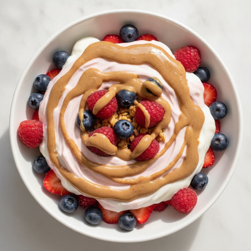 Greek Yogurt Protein Parfait with Mixed Berries and Almond Butter